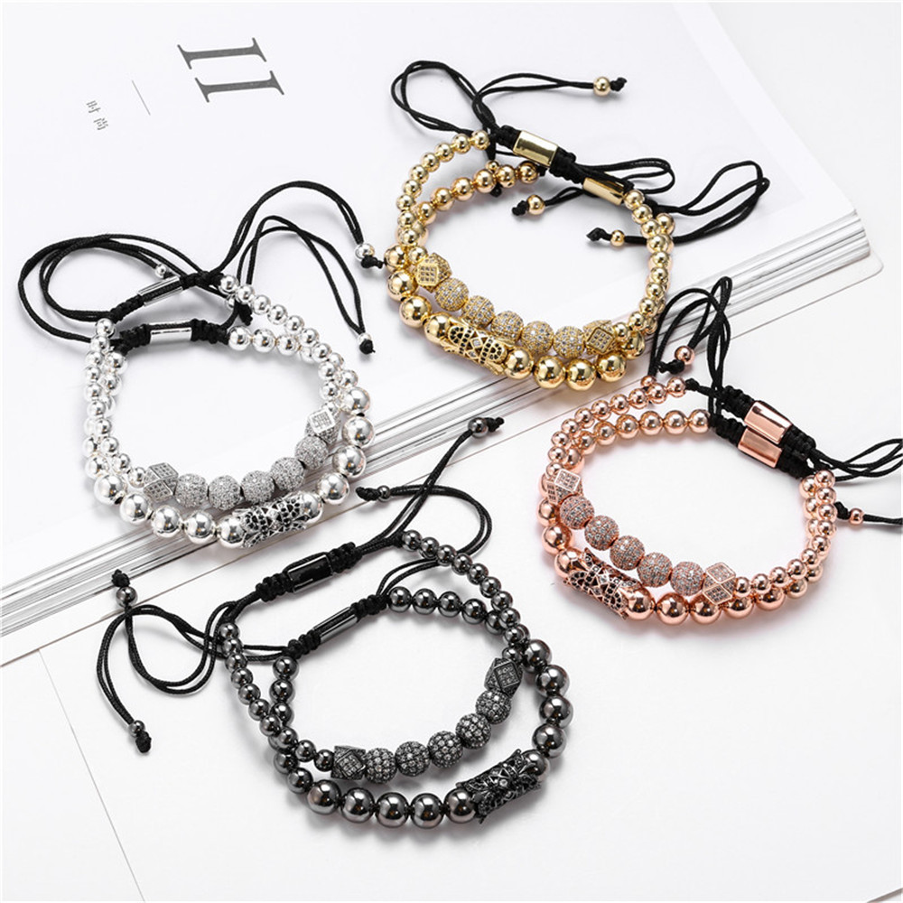 Copper Bead Braided Micro Diamond Ball Round Tube Bracelet