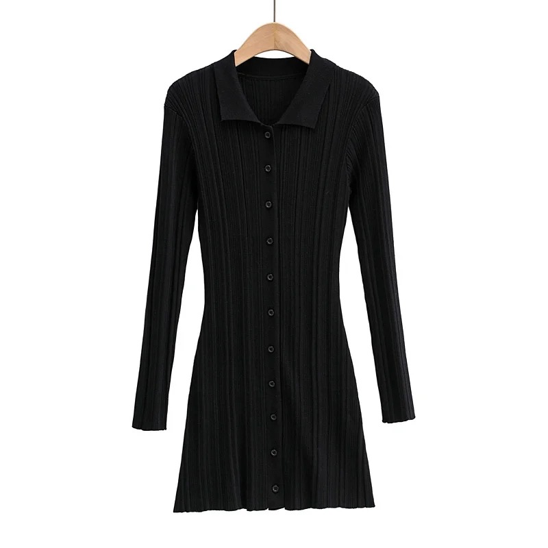 Fashion Slim Polo Collar Knit Long Sleeve Dress