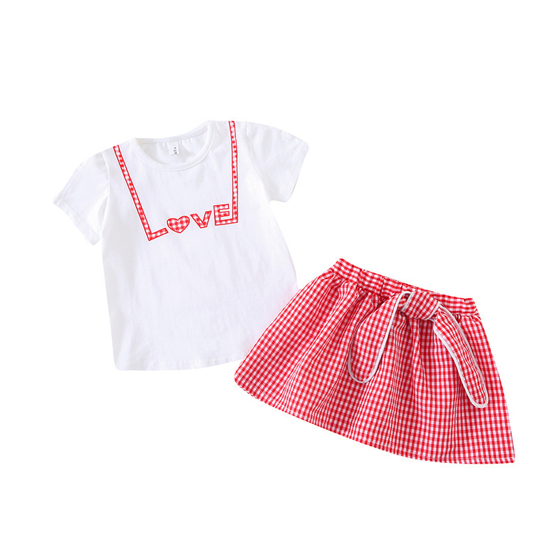 Western Style Ladies Fashionable Short-Sleeved Plaid Skirt Two-Piece Suit