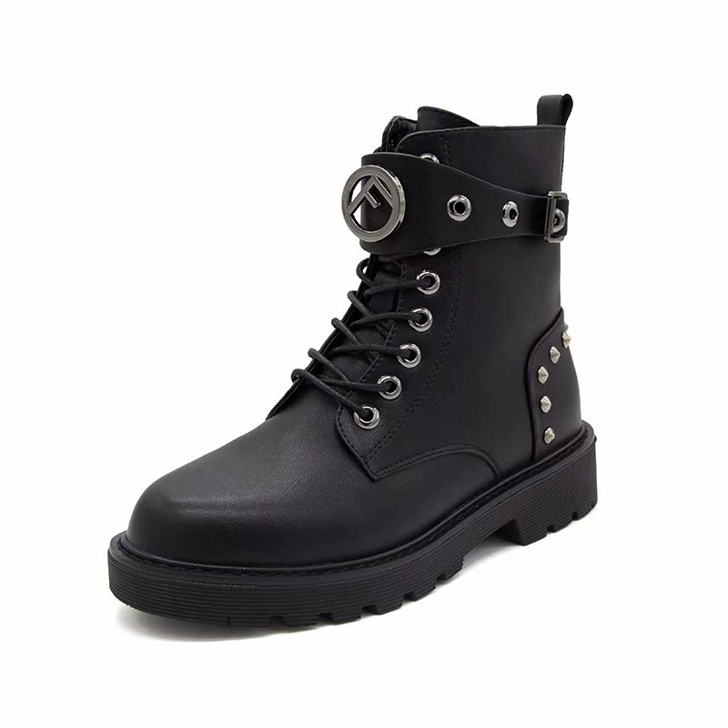 High Cut Mid Tube Women's Boots With Rivet Martin Boots Black - Shop at LoveMi