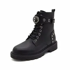 High-Cut Mid-Tube Women's Boots With Rivet Martin Boots - Black - View 1