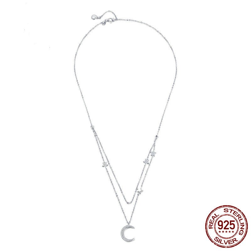 Starlight Moon Sky Sterling Silver S925 Platinum Plated Necklace