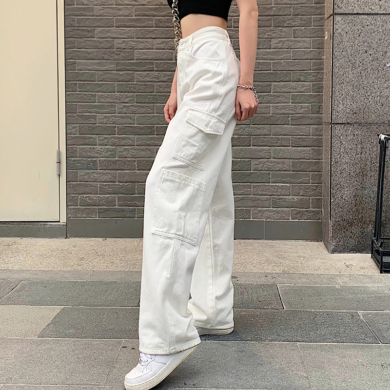 Loose High Waist Japanese Large Pocket Tooling Mopping Trousers