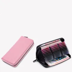Zipper Large-Capacity Leather Card Holder Women's Multi-Card Bank Card Holder Wallet - Pink - View 1