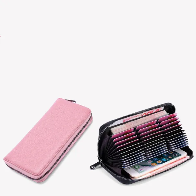 Zipper Large Capacity Leather Card Holder Women's Multi Card Bank Card Holder Wallet Pink - Shop at LoveMi