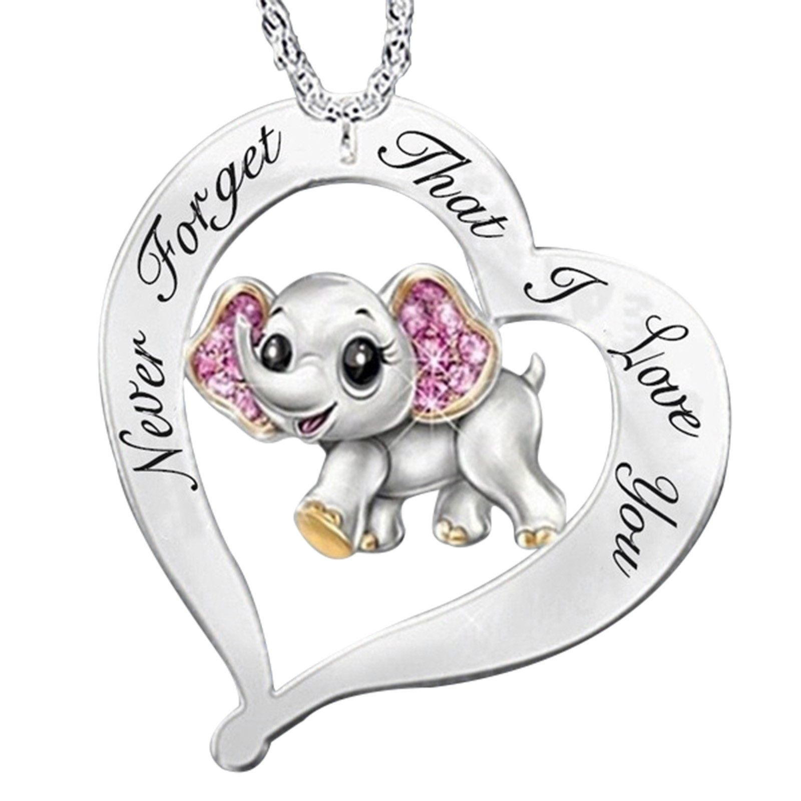 Never Forget I Love you Lettering Elephant Necklace