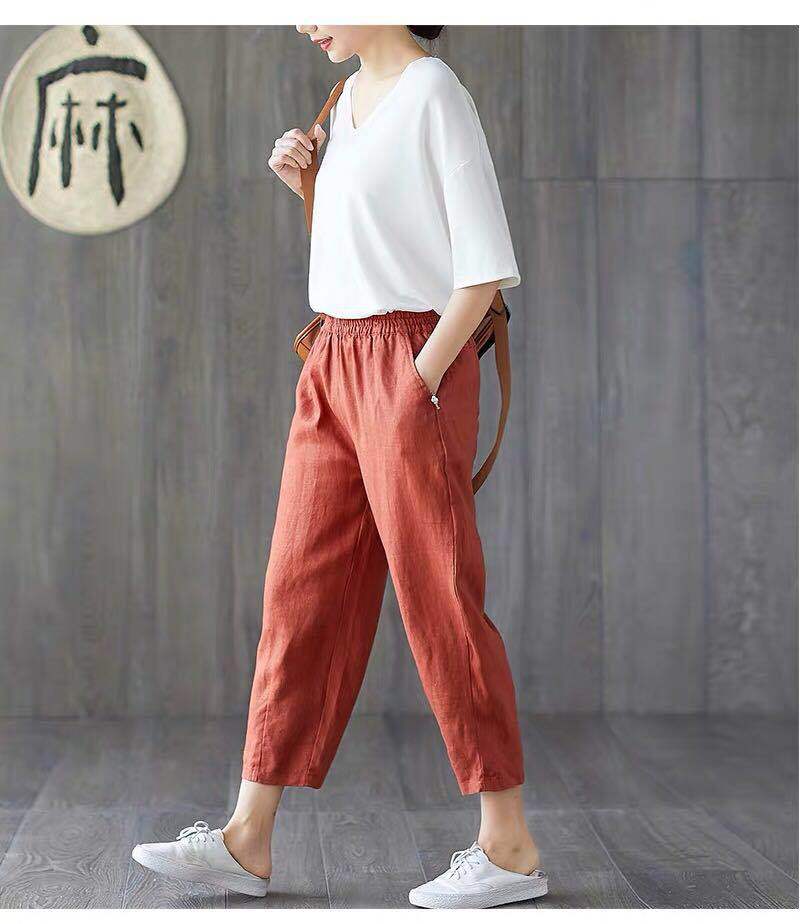 Loose All-Match Beamed Harlan Casual Pants Thin Nine-Point Carrot Pants