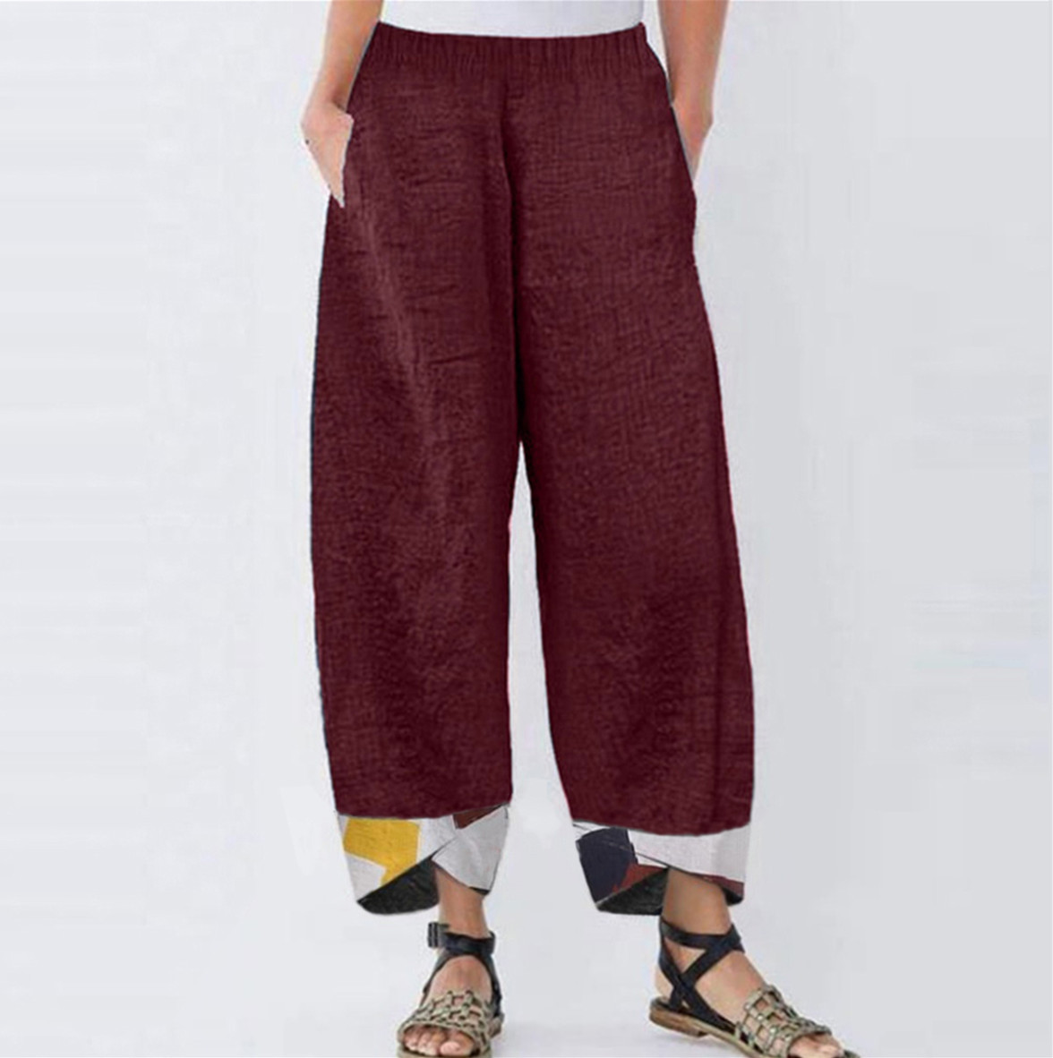 Patchwork Loose Casual Straight-Leg Women's Trousers