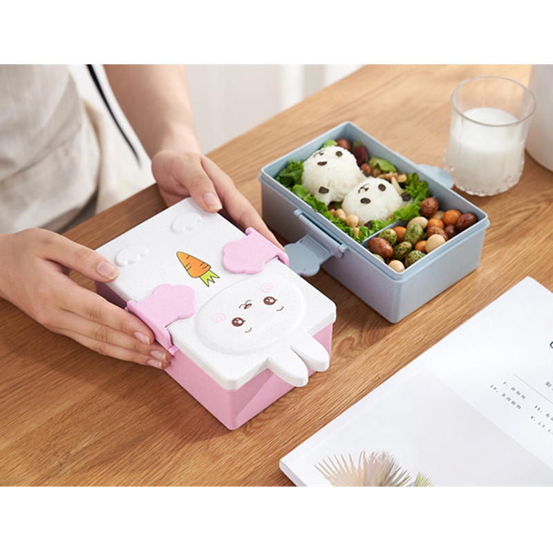 Cartoon Wheat Straw Bento Box for Children Going Out and Complementary Food Box