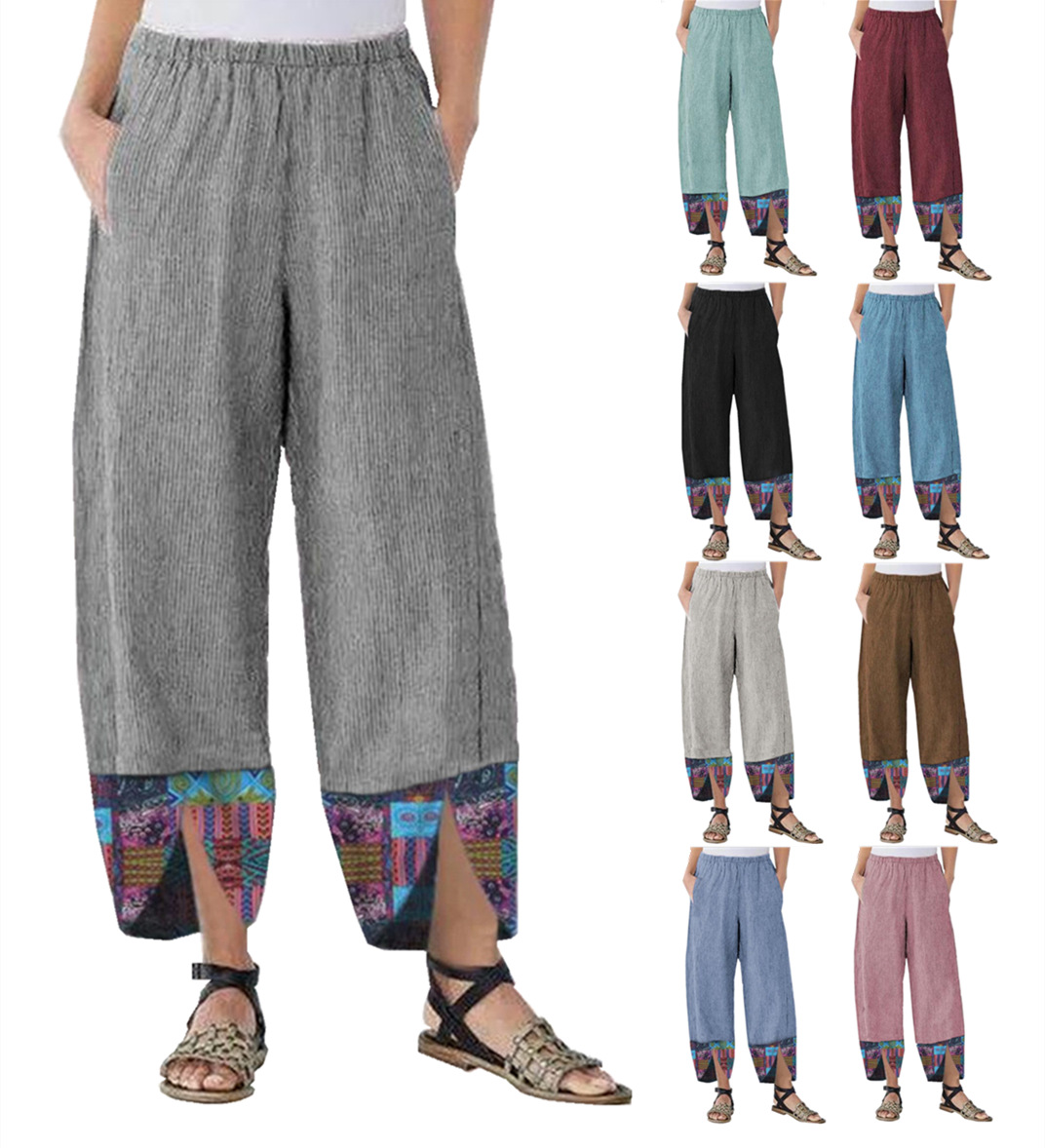 Women's Loose Casual Print Stitching Trousers