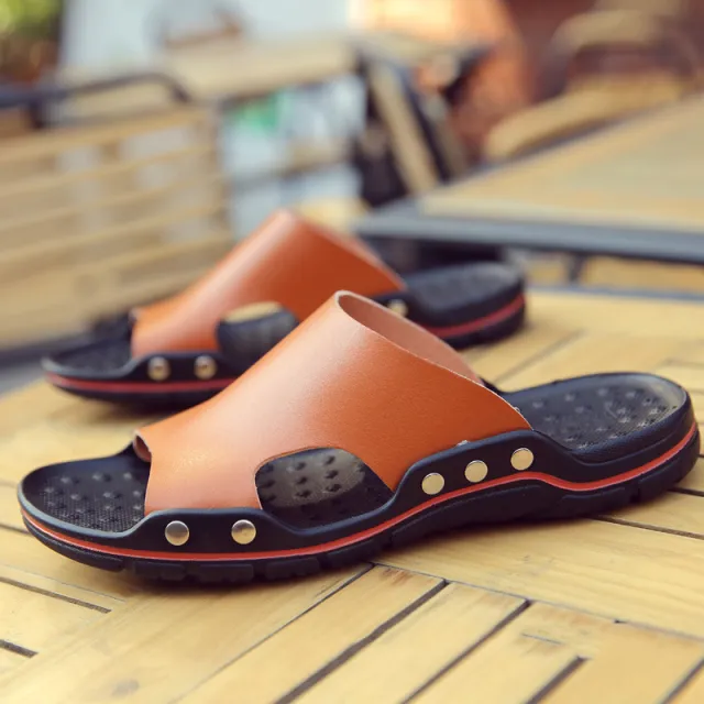 New Leisure Leather Cowhide Slippers For Summer Orange - Shop at LoveMi