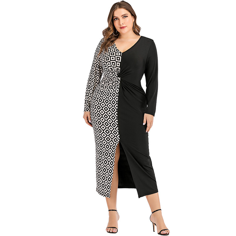 Sexy Women's Printed Long Sleeve V-Neck Pencil Dress