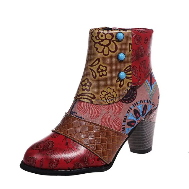 Stitching Jacquard Craft Fashion Short Women's Boots Khaki - Shop at LoveMi