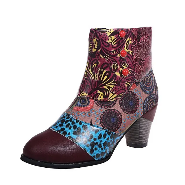 Stitching Jacquard Craft Fashion Short Women's Boots Purple - Shop at LoveMi