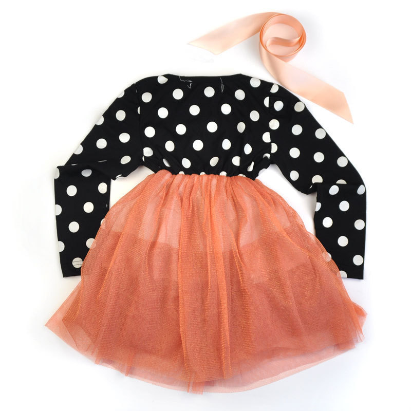Long-sleeved British Polka Dot Dress Children's Net Yarn Tutu