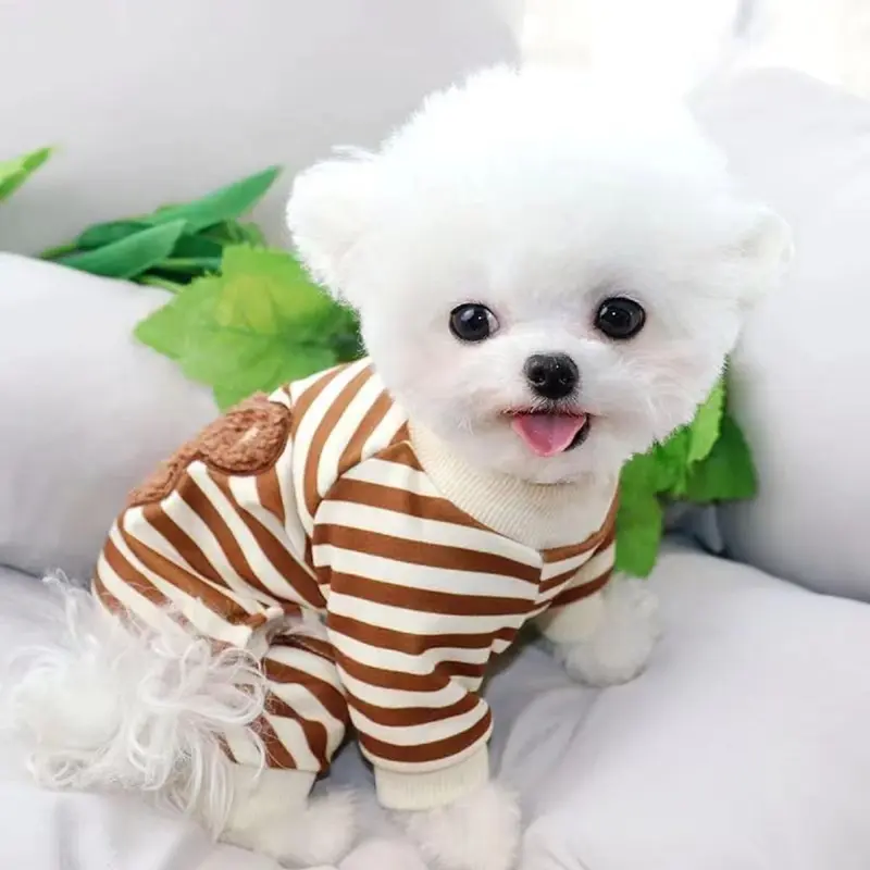 Autumn And Winter Dog Cute Bear Striped Four-legged Home Clothes Cat Home Pet Four-legged Air Conditioning Clothes Puppy
