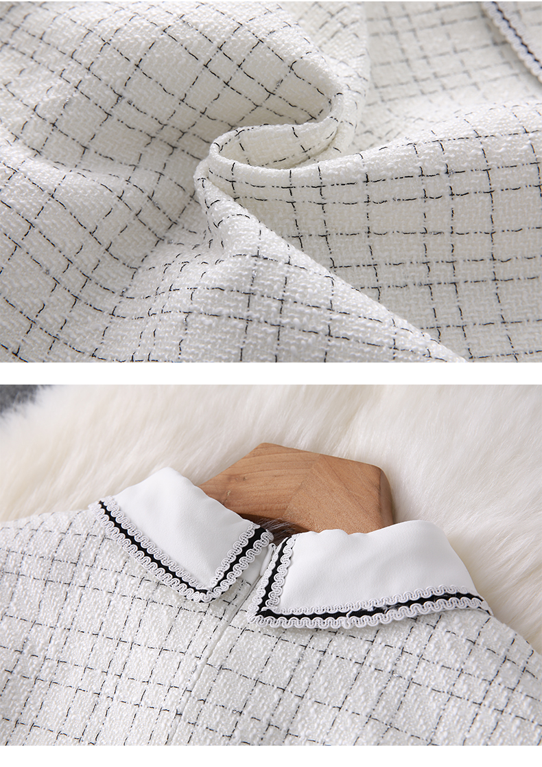 Temperament Small Fragrant Style Three-Quarter Sleeves High Waist A-Line Skirt Tide