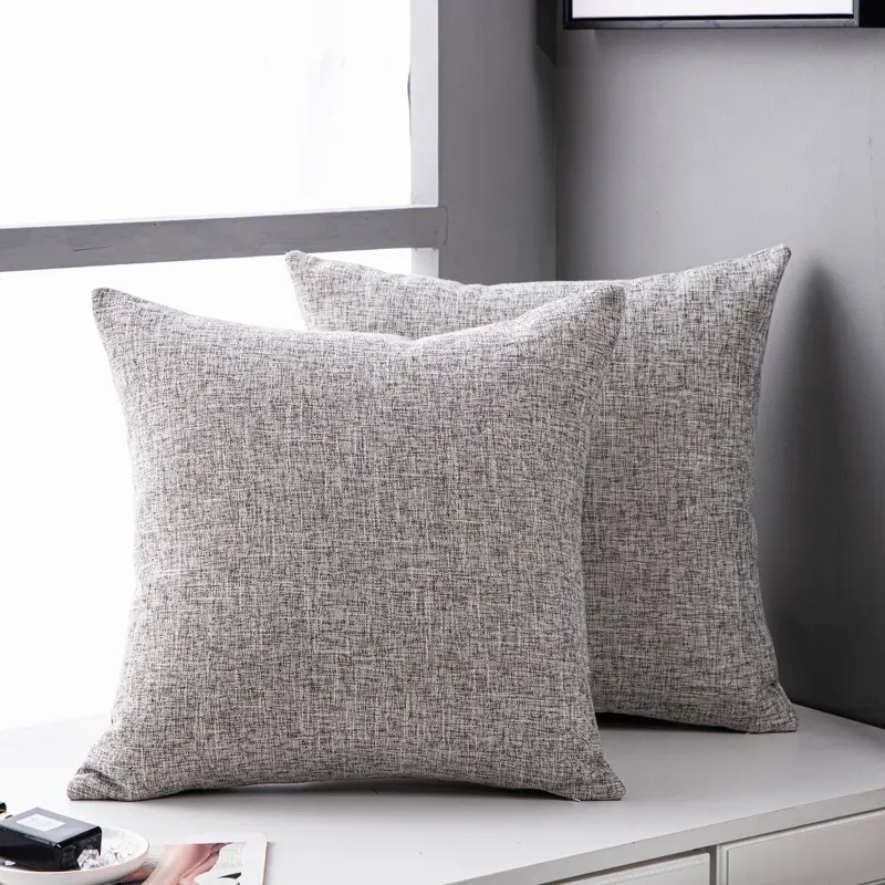 Solid Color Linen Sofa Pillow Cushion Living Room Cover
