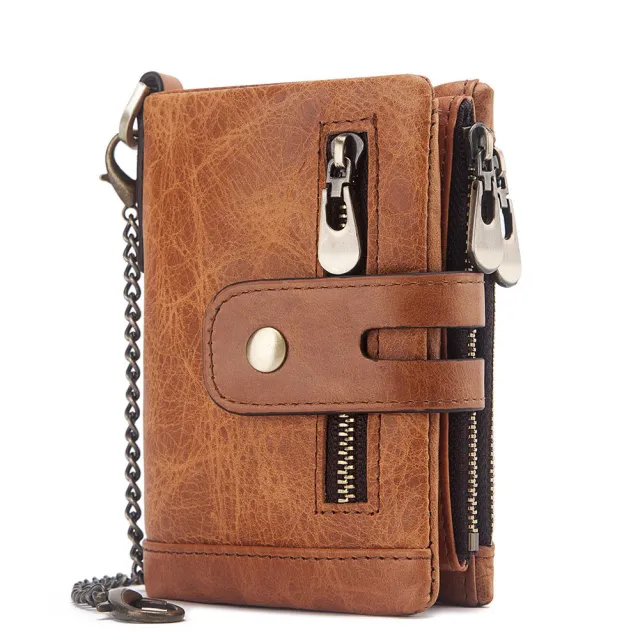 RFID Anti Theft Swipe Wallet Three Fold Multi Card Slot Crazy Horse Leather Khaki - Shop at LoveMi