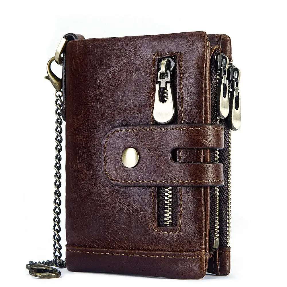 RFID Anti-Theft Swipe Wallet Three-Fold Multi-Card Slot Crazy Horse Leather
