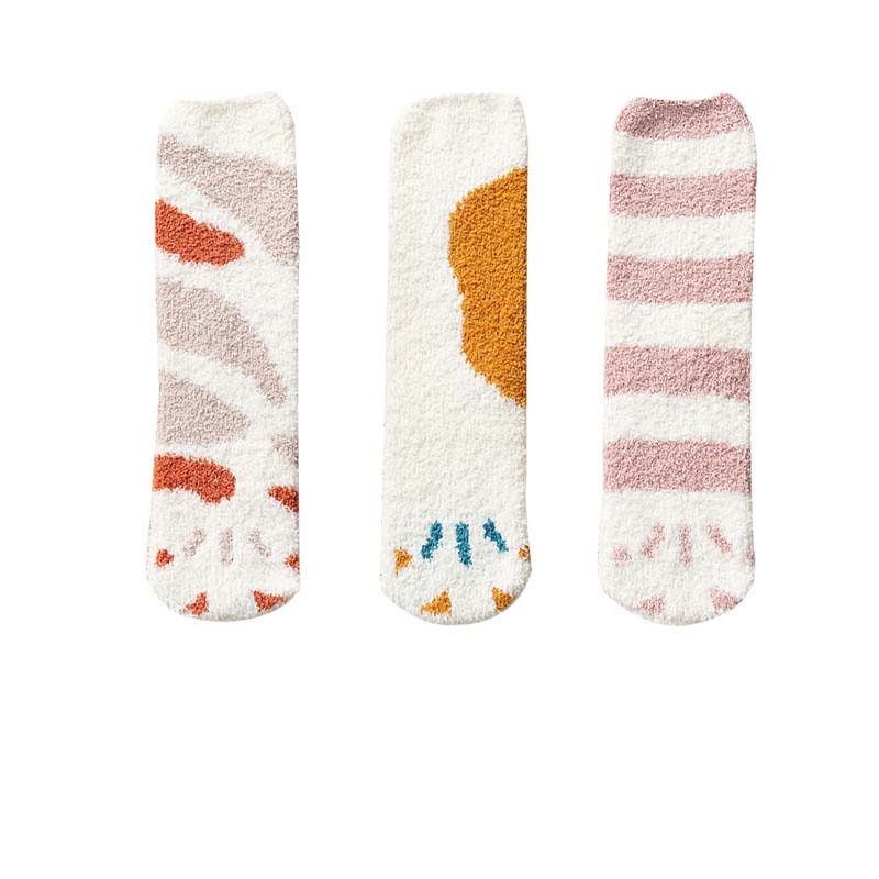 Title 2, Cute Thick Coral Fleece Female Cat Paw Socks