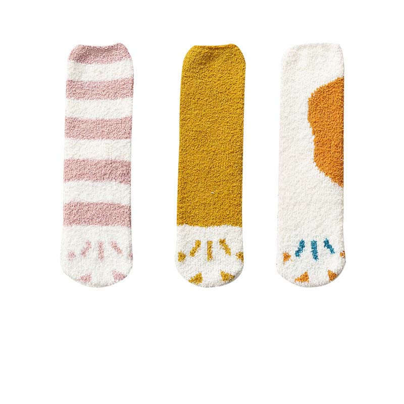 Title 3, Cute Thick Coral Fleece Female Cat Paw Socks