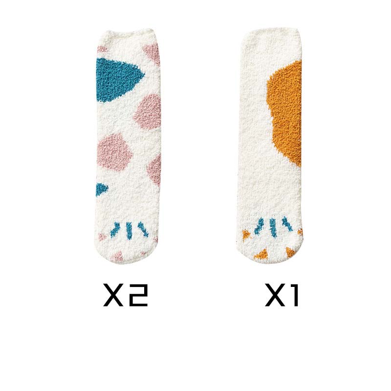 Title 6, Cute Thick Coral Fleece Female Cat Paw Socks