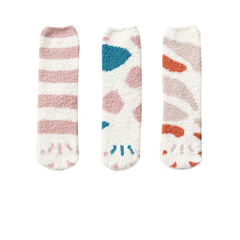 Title 9, Cute Thick Coral Fleece Female Cat Paw Socks