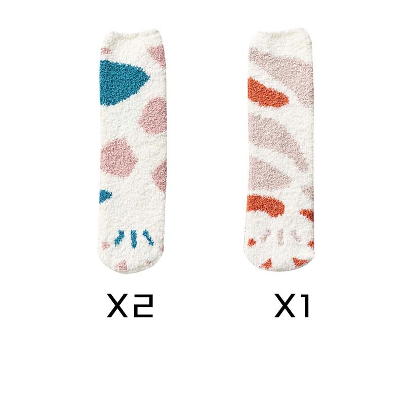 Title 12, Cute Thick Coral Fleece Female Cat Paw Socks