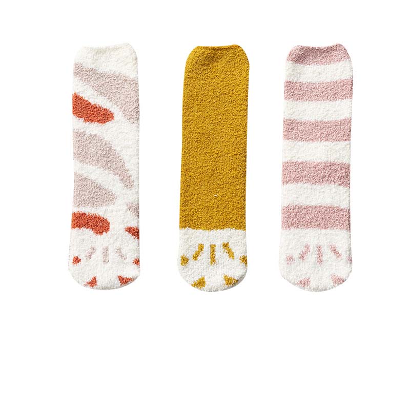 Title 13, Cute Thick Coral Fleece Female Cat Paw Socks