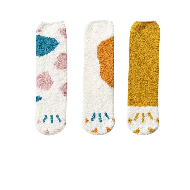 Title 14, Cute Thick Coral Fleece Female Cat Paw Socks