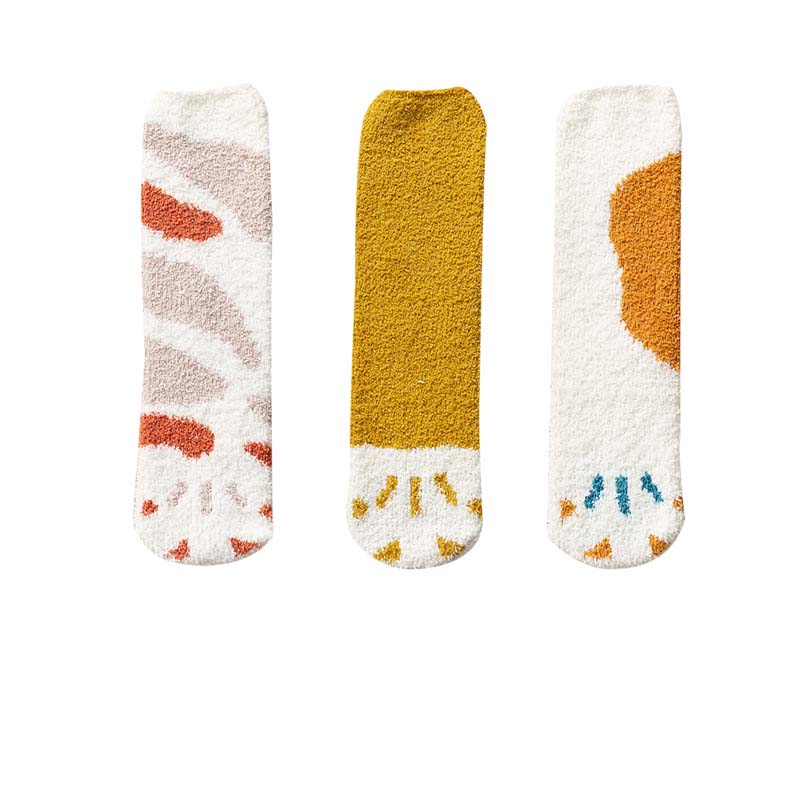 Title 16, Cute Thick Coral Fleece Female Cat Paw Socks