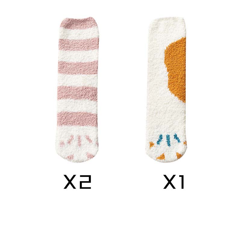Cute Thick Coral Fleece Female Cat Paw Socks