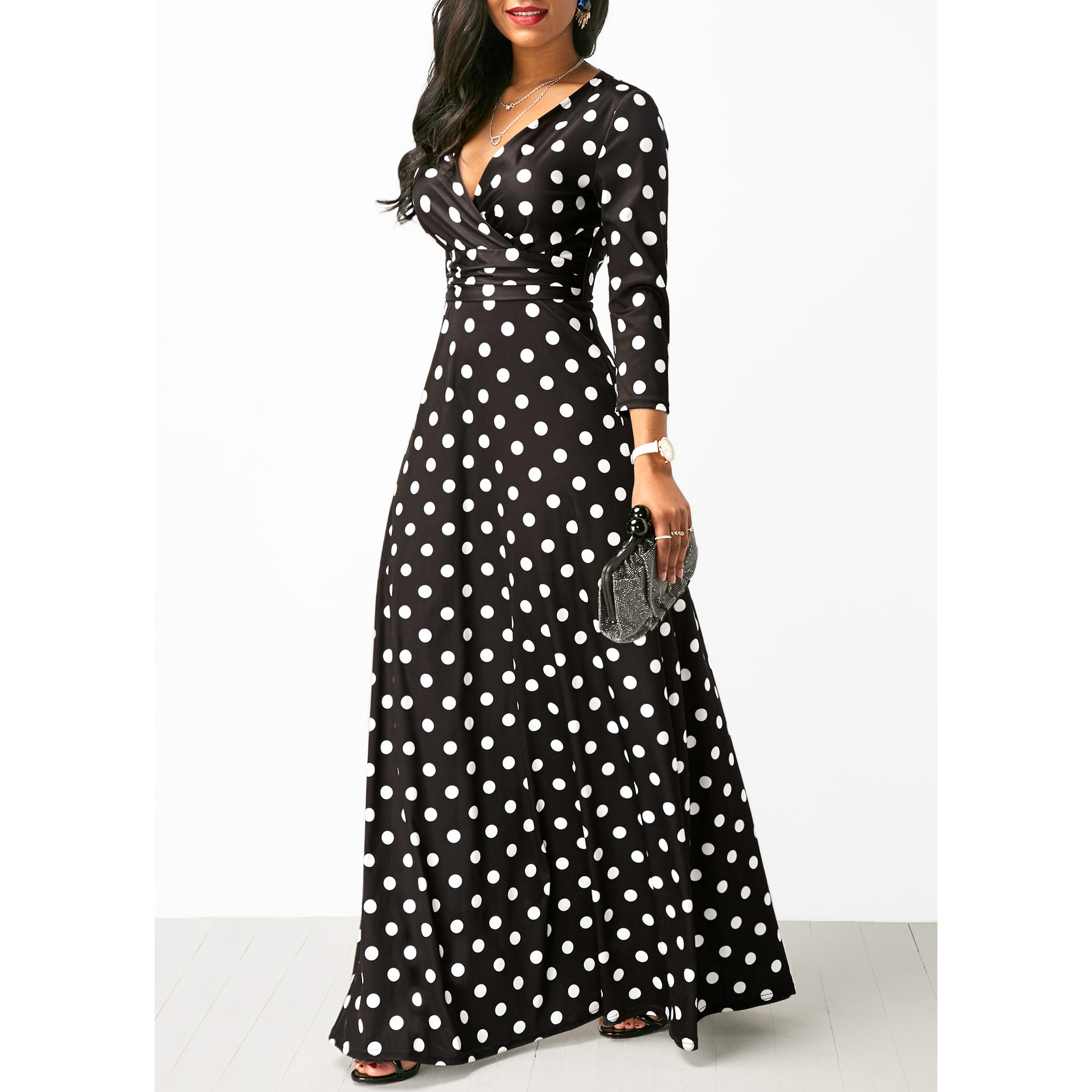 Fashion Long Chiffon Slim Polka Dot Dress