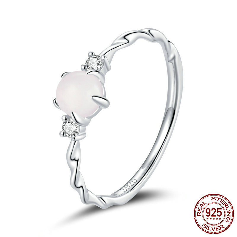 Sterling Silver S925 Moonstone Platinum Plated Ring