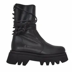 New Retro Side Zipper Ankle Boots, Handsome Thick-Soled Black Mid-Tube Boots - Black - View 1