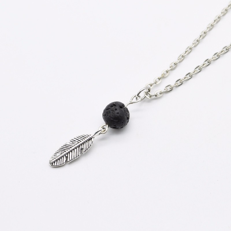 Volcanic Stone 14mm Agate Buddhist Bead Moon Pendant Necklace