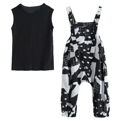 Korean Version of the Big Girl Suspenders Wide Leg Oants Two-piece Suit