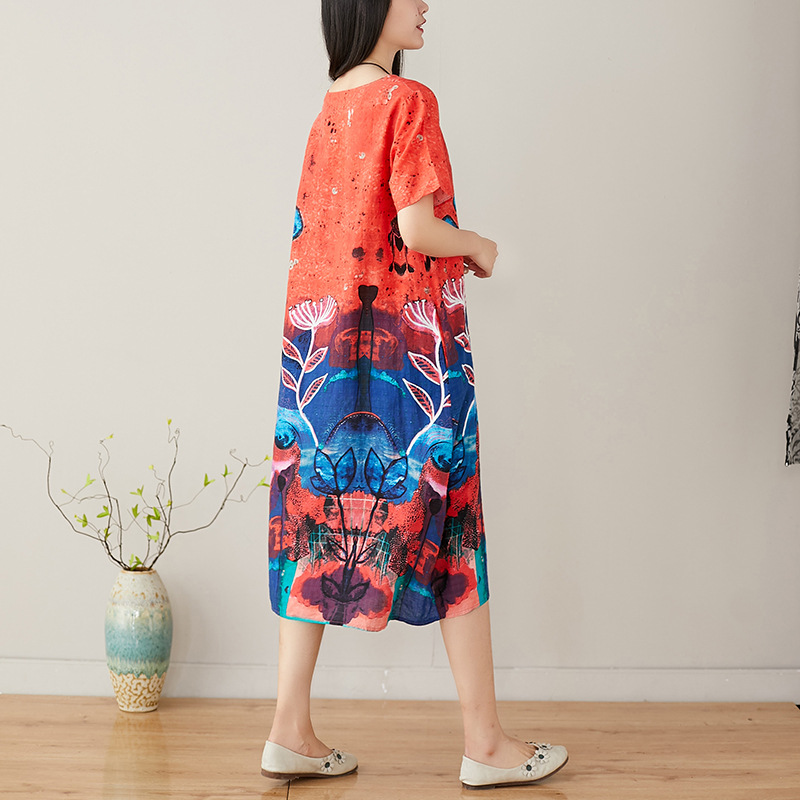 New Style Literary Retro Printed Dress