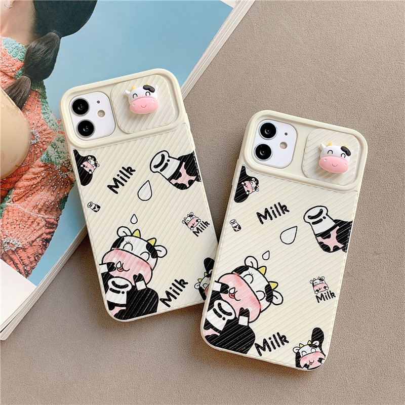 Lens Sliding Phone Case 11PRO Cartoon Painted XSMAX Silicone Case