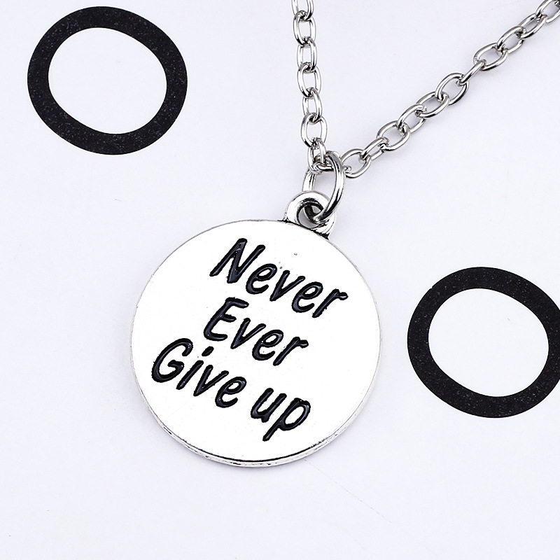 Round English Alphabet Sign Never Give Up Inspirational Necklace