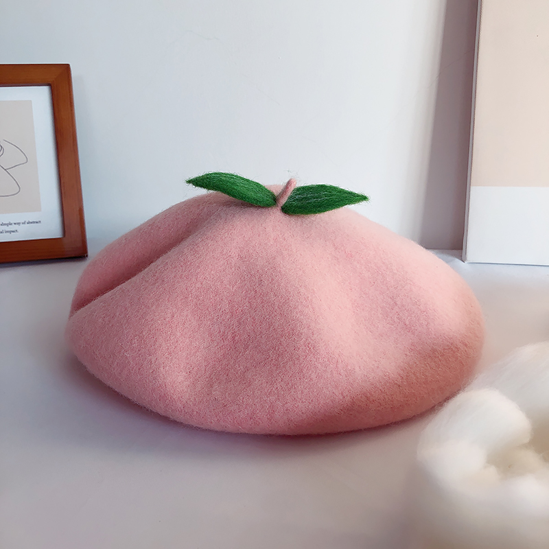 Title 3, Handmade Wool Felt Peach Leaf Beret