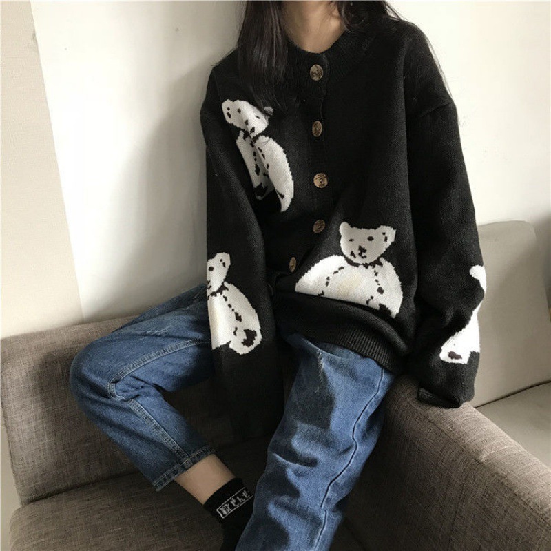 Korean loose and versatile autumn and winter college style knitted cardigan coat Long sleeve sweater for female students