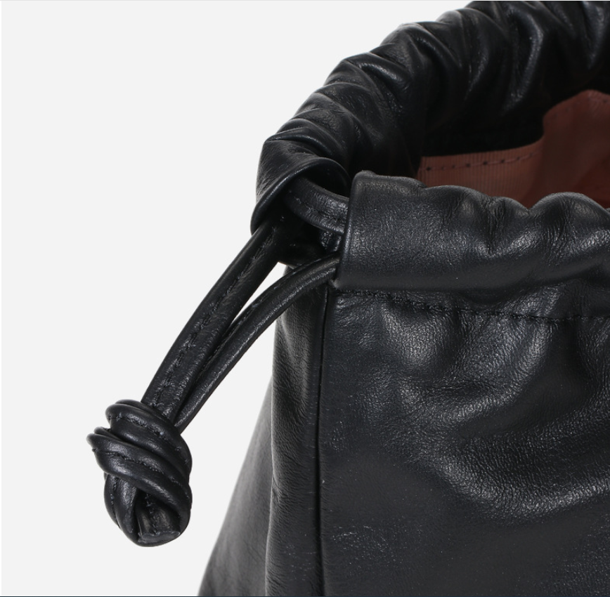 Title 6, Leather Drawstring Bucket Bag Slanting Cross Ba...