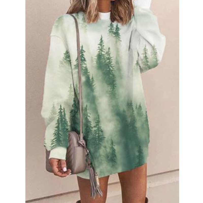 Title 3, Landscape Print Loose Pullover Long-Sleeved Swe...