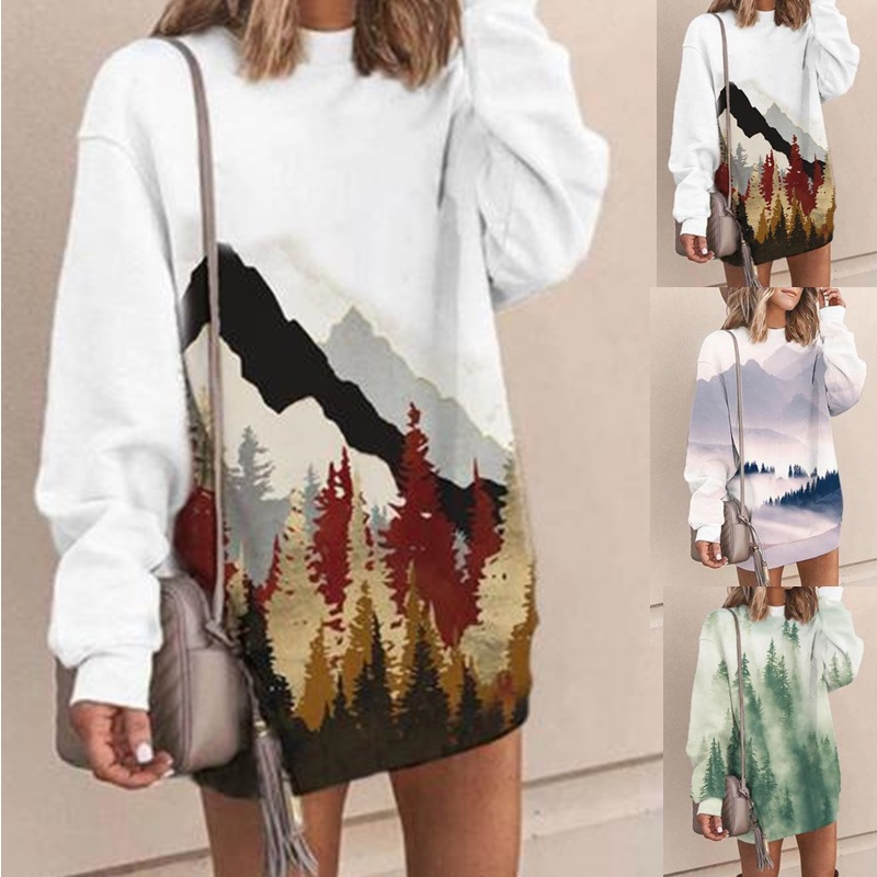 Title 5, Landscape Print Loose Pullover Long-Sleeved Swe...