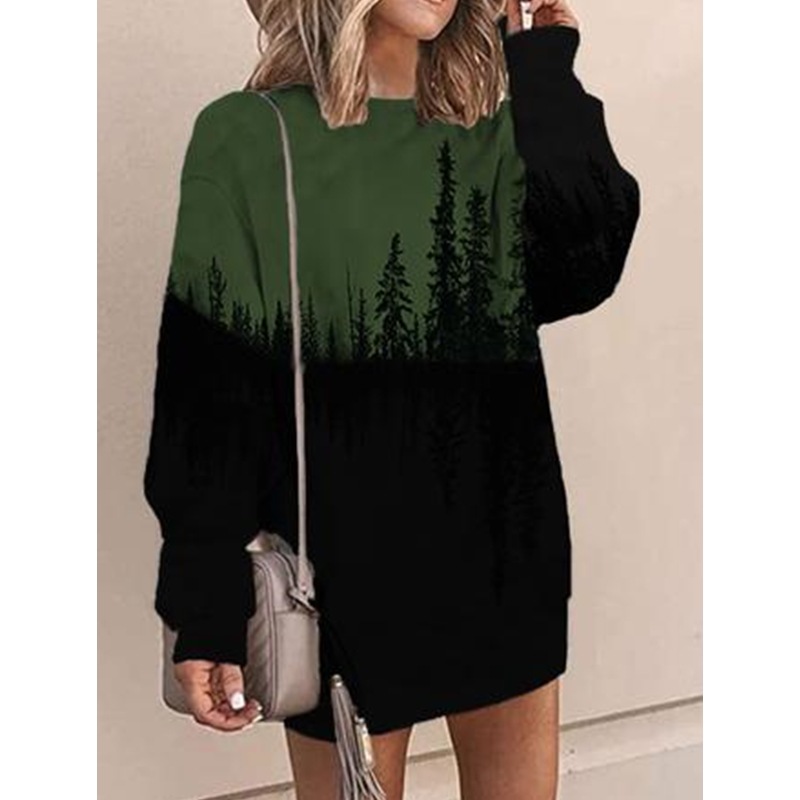 Title 4, Landscape Print Loose Pullover Long-Sleeved Swe...