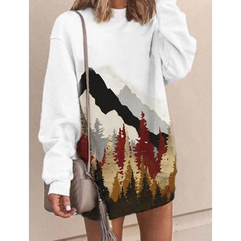 Title 6, Landscape Print Loose Pullover Long-Sleeved Swe...