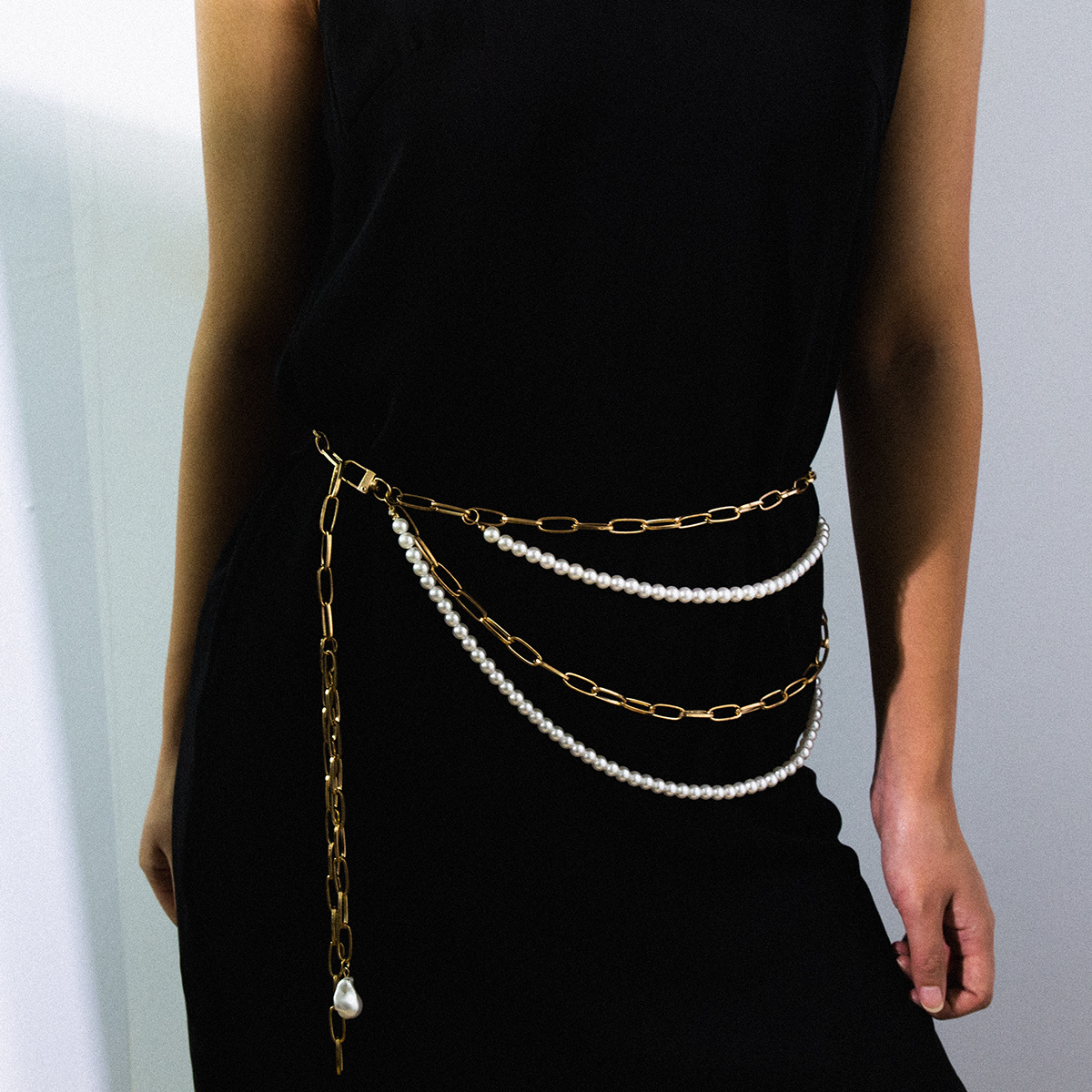 Temperament Multilayer Pearl Chain Tassel Waist Chain Woman