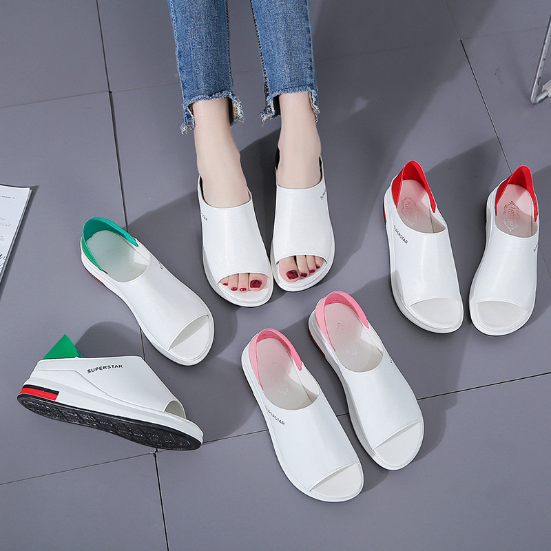 Summer Little White Shoes Women's Sponge Cake Slope with Fish Mouth Korean Version